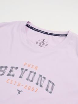Men Printed Slim Fit Round Neck T-shirt with COTFLEX in Lilac - 8