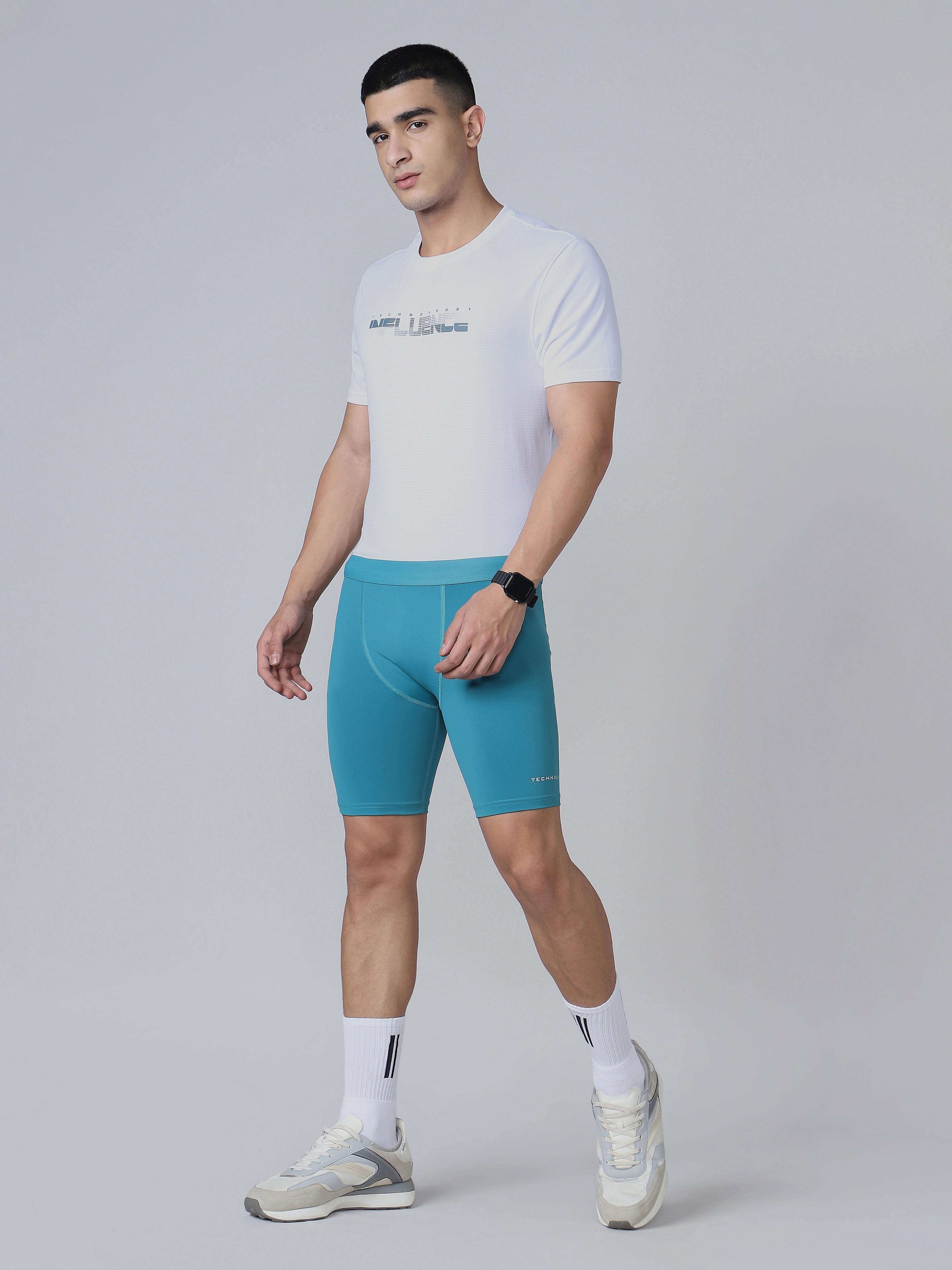 Men Solid Slim Fit Compression Tights with ELASTO LITE in Teal - 6