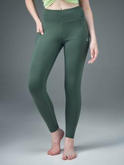 Women Solid Slim Fit Tights with ELASTO PLUS in Trekking Green - 2