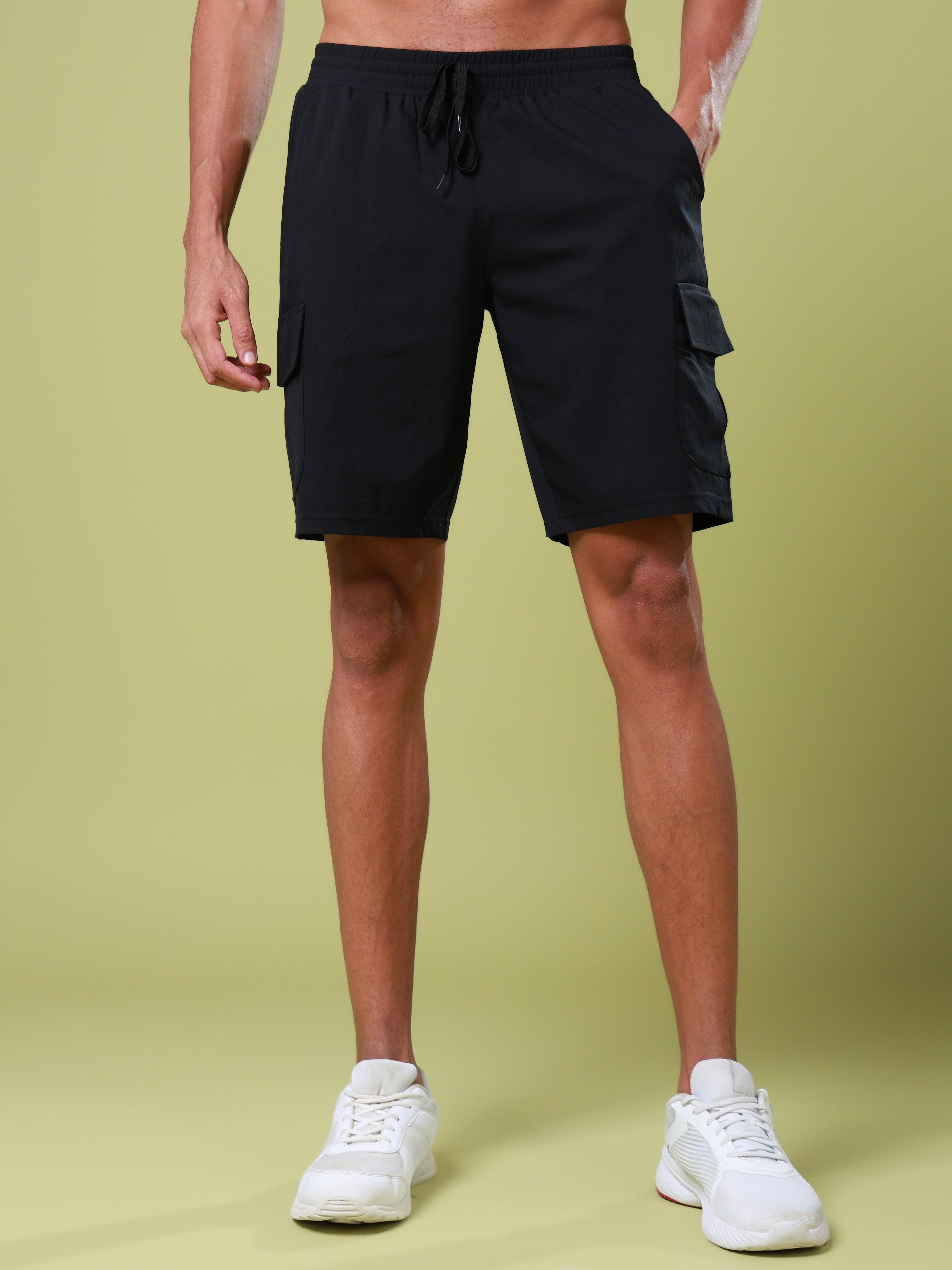 Men Solid Slim Fit Shorts with TS FLEXI in Black - 2