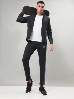 Men Colorblock Relax Fit Trackpants with ELASTO PLUS in Black Dark Carbon - 5