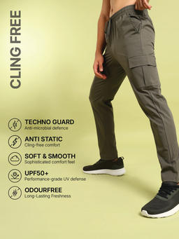 Men Solid Relax Fit Sports Cargo Trackpants with TS FLEXI in Beetle - 4