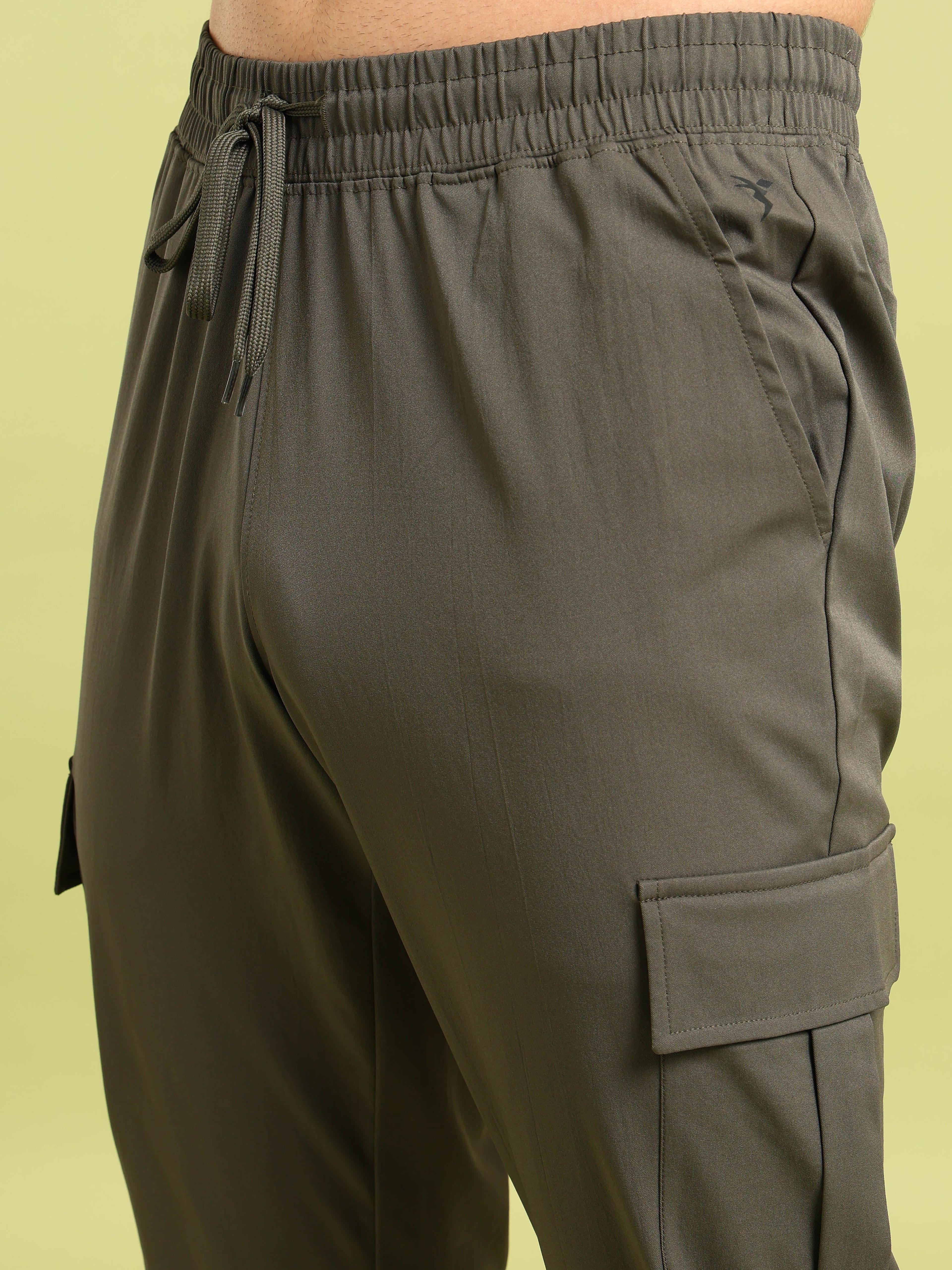 Men Solid Relax Fit Sports Cargo Trackpants with TS FLEXI in Beetle - 5