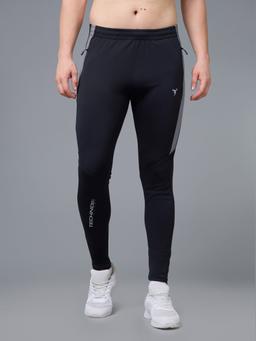 Men Solid Slim Fit Trackpants with TECHNO DRY in Black Light Grey - 2