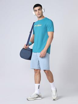 Men Printed Regular Fit Crew Neck T-shirt with TECHNO COOL+ in Teal - 5