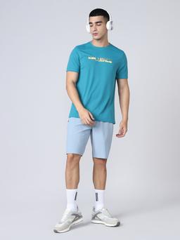Men Printed Regular Fit Crew Neck T-shirt with TECHNO COOL+ in Teal - 6