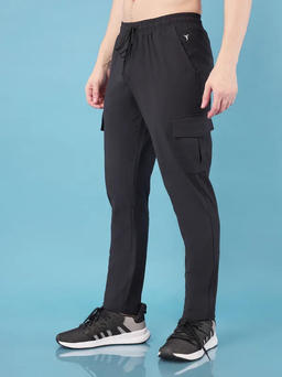 Men Solid Relax Fit Cargo Trackpants with DURACOOL+ in Black - 4