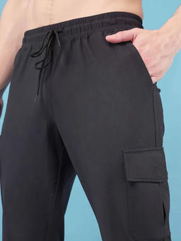 Men Solid Relax Fit Cargo Trackpants with DURACOOL+ in Black - 6