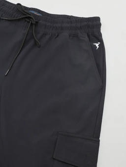Men Solid Relax Fit Cargo Trackpants with DURACOOL+ in Black - 7
