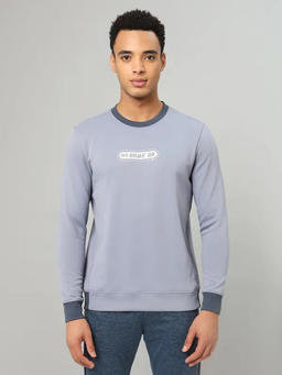 Men Printed Slim Fit Crew Neck Sweatshirt with TECHNO WARM+ in Wild Wind