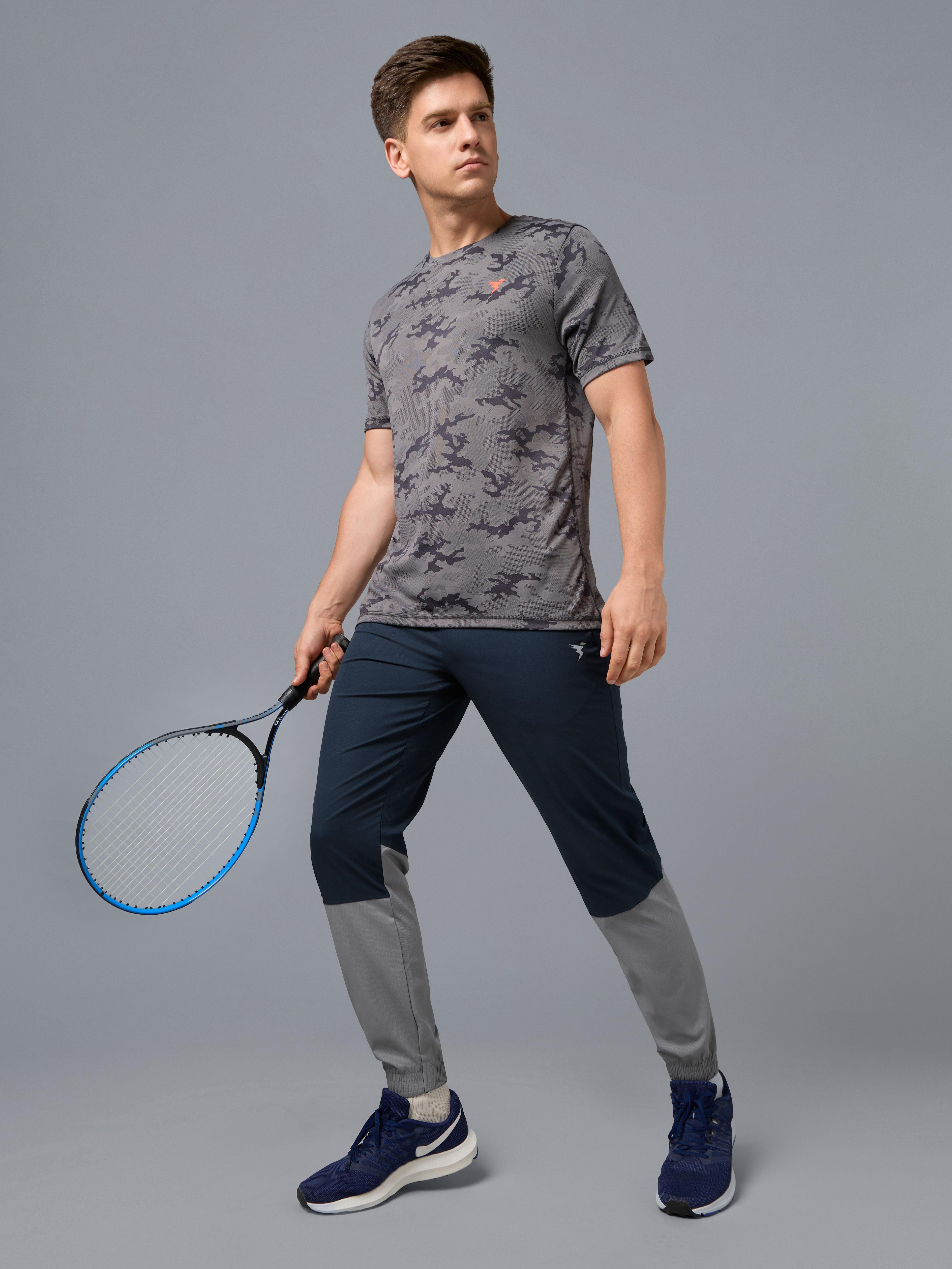 Men Colorblock Slim Fit Joggers with TECHNOLITE STRETCH in Navy Blue Light Grey B - 6