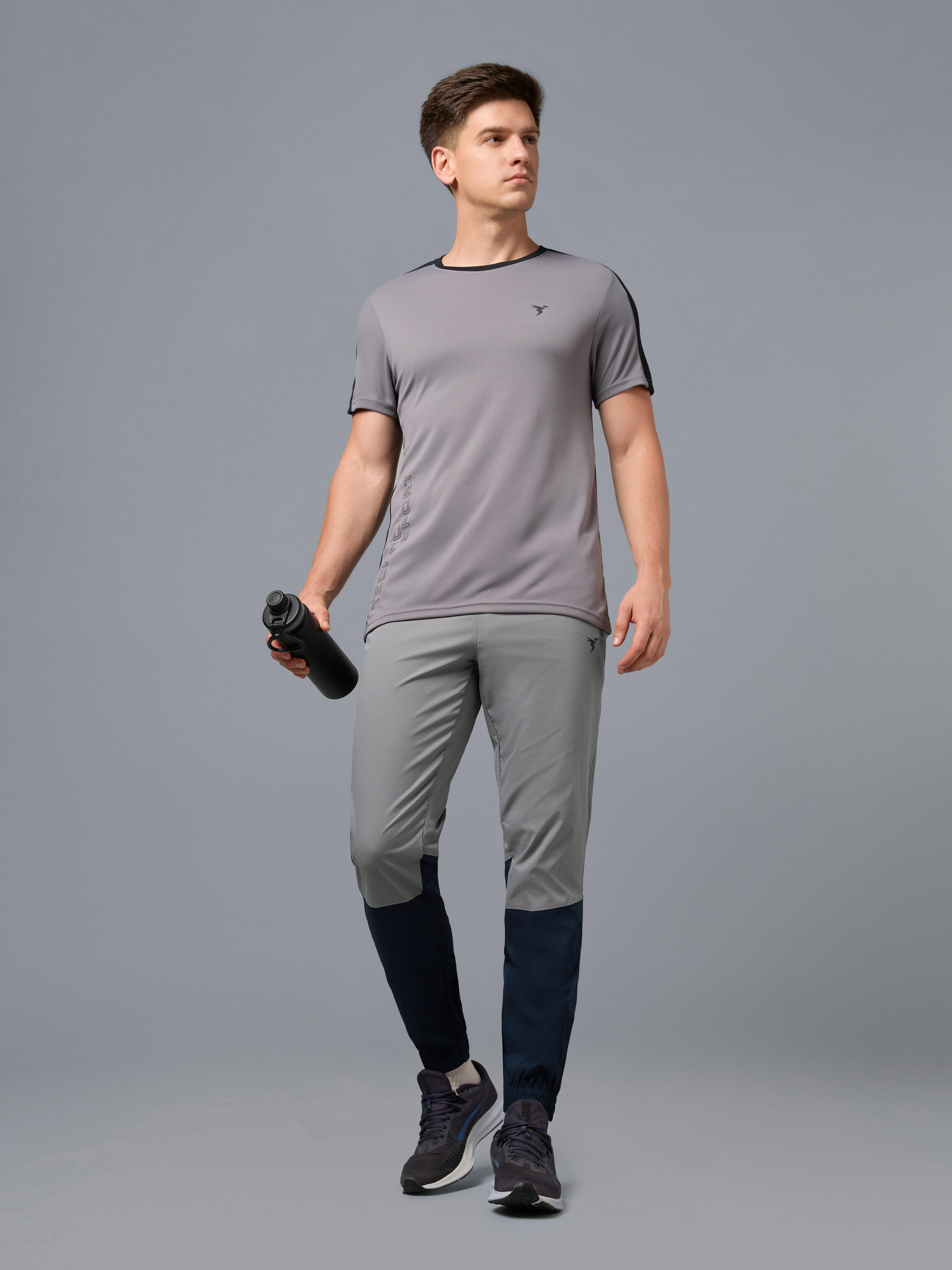 Men Colorblock Slim Fit Joggers with TECHNOLITE STRETCH in Light Grey B_Navy Blue - 6