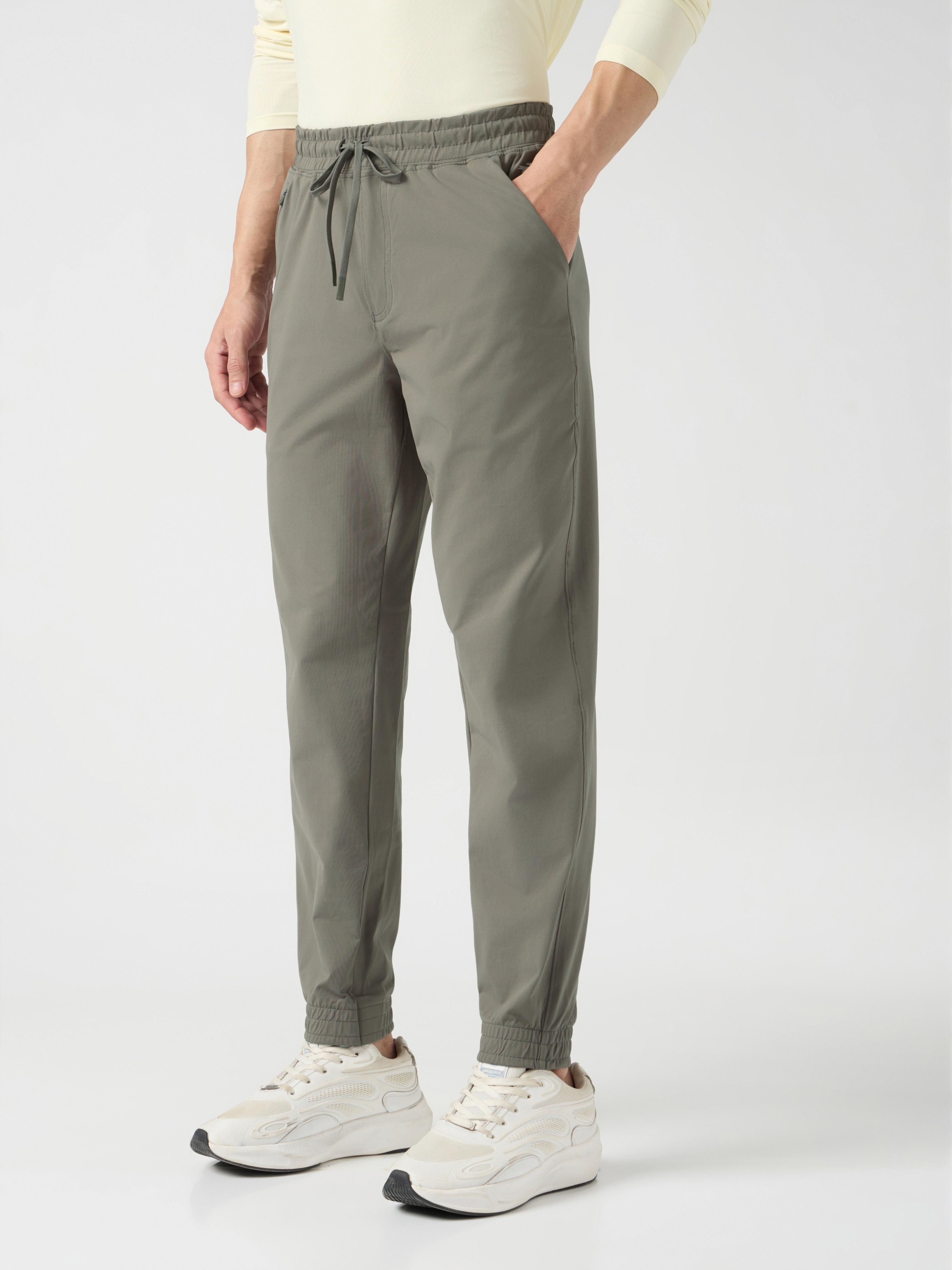 Men Solid Slim Fit Joggers with ELASTOPLUS in Smokey Olive - 4