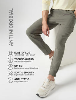 Men Solid Slim Fit Joggers with ELASTOPLUS in Smokey Olive - 5