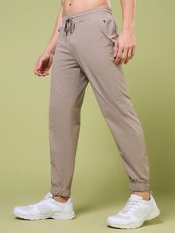 Men Solid Slim Fit Joggers with ELASTOPLUS in Khaki - 4