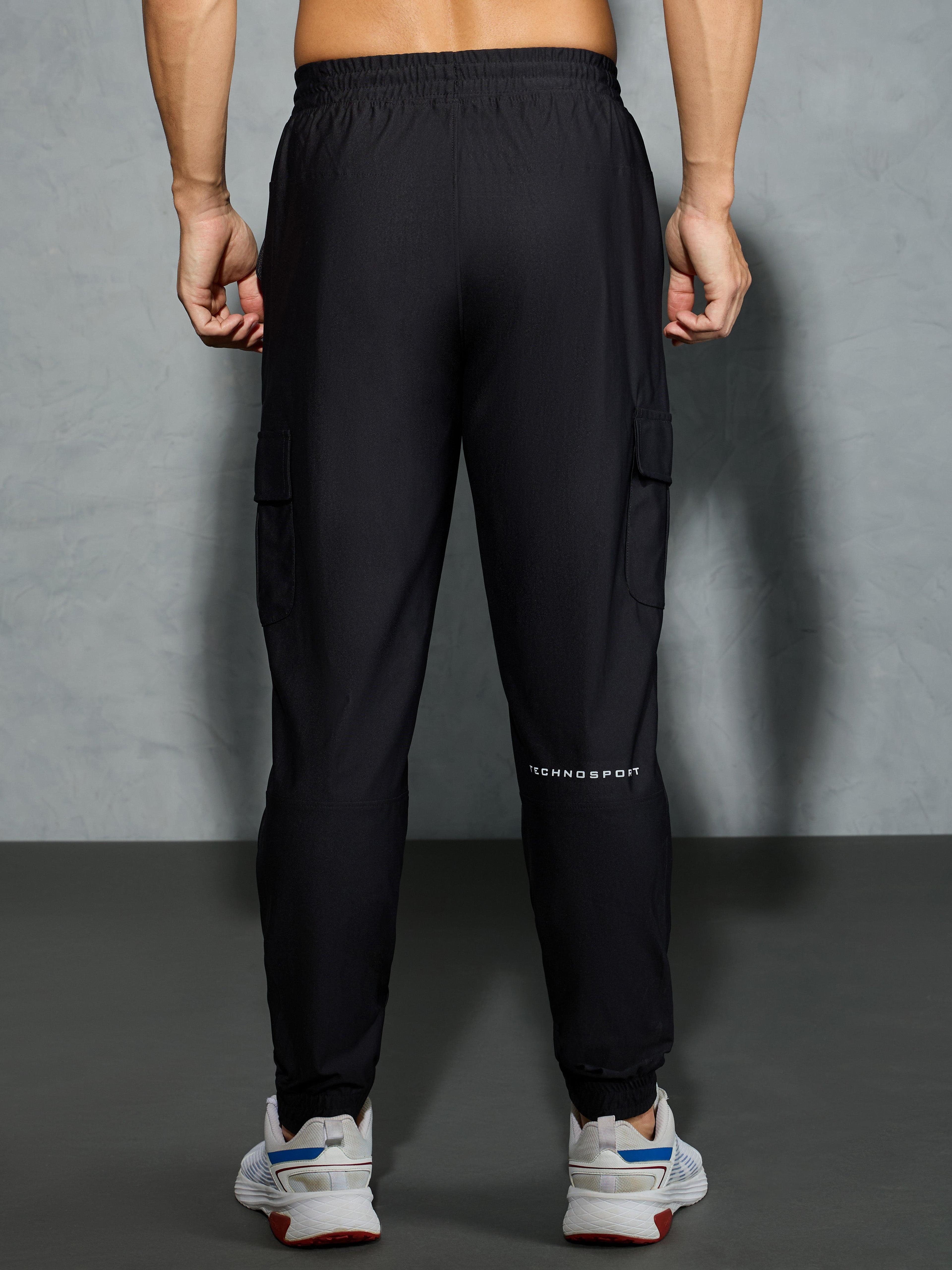 Men Solid Slim Fit Cargo Joggers with DURACOOL+ in Black - 2