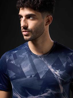 Men Abstract Print Slim Fit Crew Neck T-shirt with TECHNO COOL+ in Thunder Storm - 6