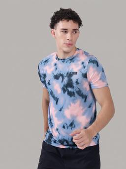 Men Abstract Print Slim Fit Round Neck Sports T-shirt with TECHNOCOOL+ in Indigo Bloom - 5