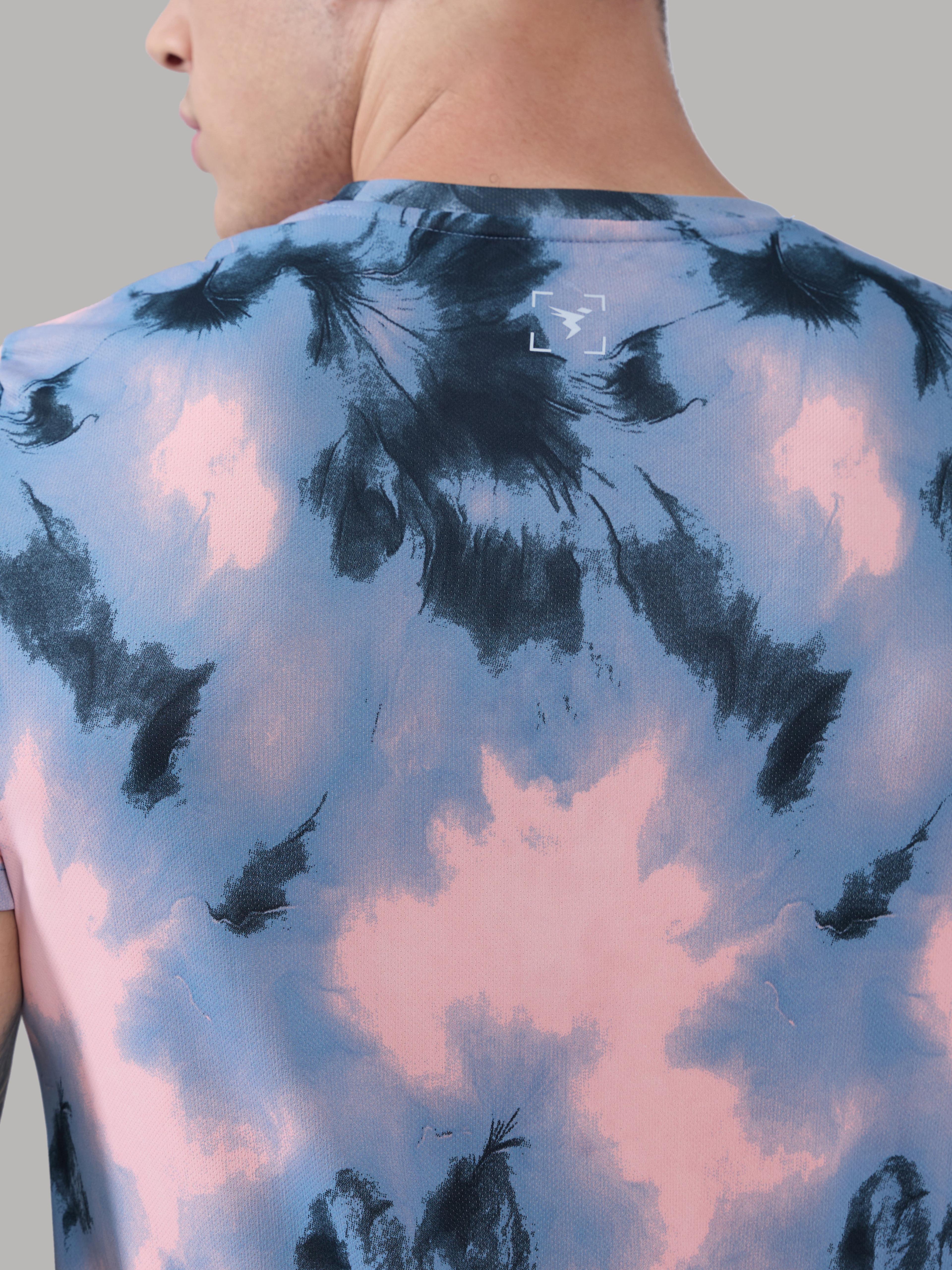 Men Abstract Print Slim Fit Round Neck Sports T-shirt with TECHNOCOOL+ in Indigo Bloom - 6