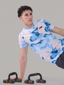 Men Abstract Print Slim Fit Round Neck Sports T-shirt with TECHNOCOOL+ in Azure Glow - 6
