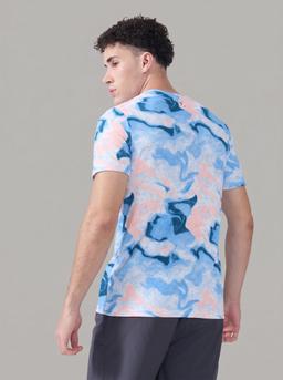 Men Abstract Print Slim Fit Round Neck Sports T-shirt with TECHNOCOOL+ in Azure Glow - 7