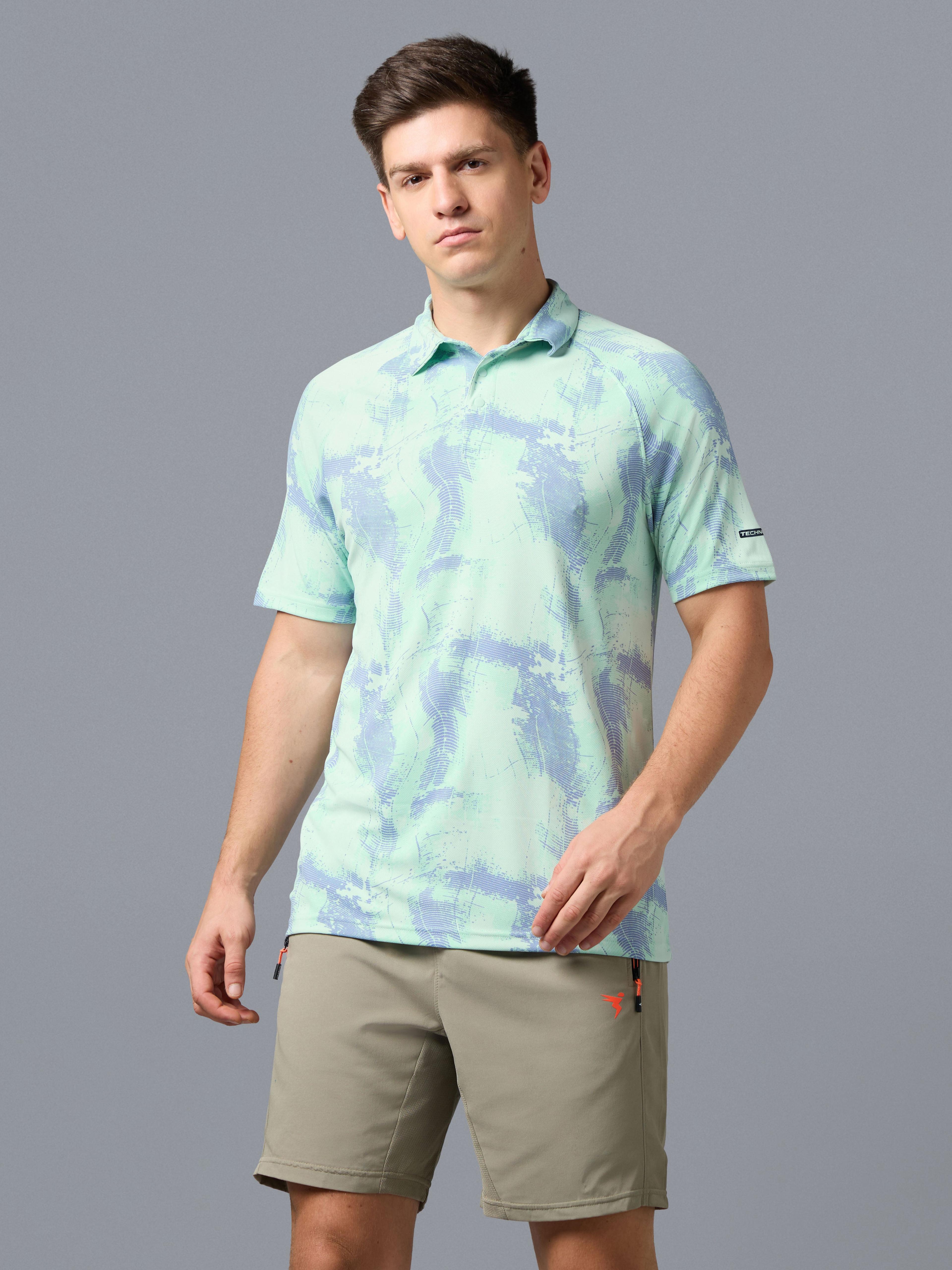 Men Printed Slim Fit Polo T-shirt with TECHNOCOOL+ in Mint Green - 2
