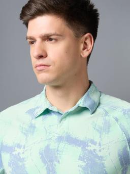 Men Printed Slim Fit Polo T-shirt with TECHNOCOOL+ in Mint Green - 4