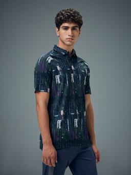 Men Printed Slim Fit Polo T-shirt with TECHNOCOOL+ in Blue Amorphous - 4