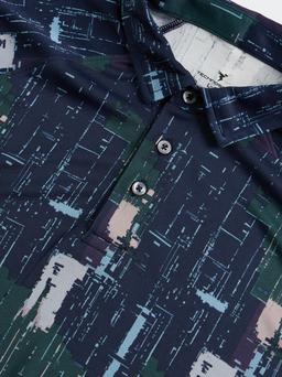 Men Printed Slim Fit Polo T-shirt with TECHNOCOOL+ in Blue Amorphous - 7