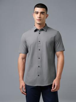 Men Solid Slim Fit Spread Collar Shirt with TS LYTRA in Light Grey - 2