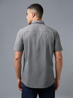 Men Solid Slim Fit Spread Collar Shirt with TS LYTRA in Light Grey - 3