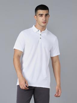 Men Solid Slim Fit Polo T-shirt with COTFLEX in White - 2
