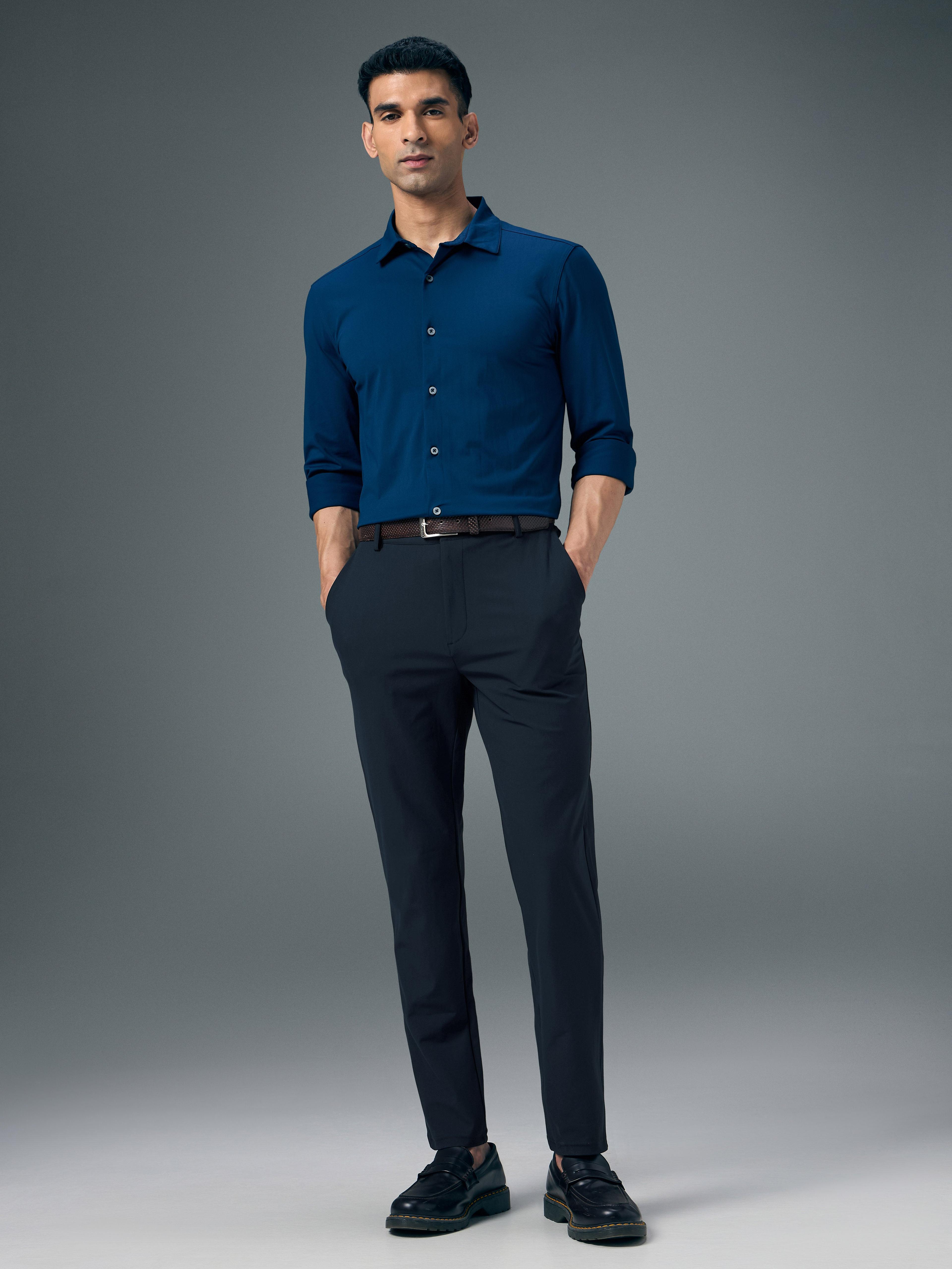 Men Semi-Formal Solid Straight Fit Trousers Pants with DURACOOL+ in Navy Blue - 5