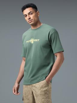 Men Round Neck Typography Printed Active Out Slim Fit T-Shirt with ELASTOPLUS in Myrtle - 4