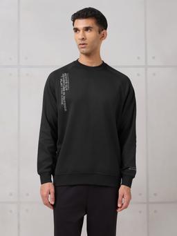 Men Round Neck Slim Fit Printed Active Out Sweatshirt with TECHNOWARM+ in Black - 2
