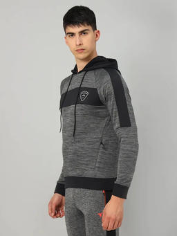 Men Melange Slim Fit Hooded Sweatshirt  with TECHNO GUARD in Light Carbon Melange - 5