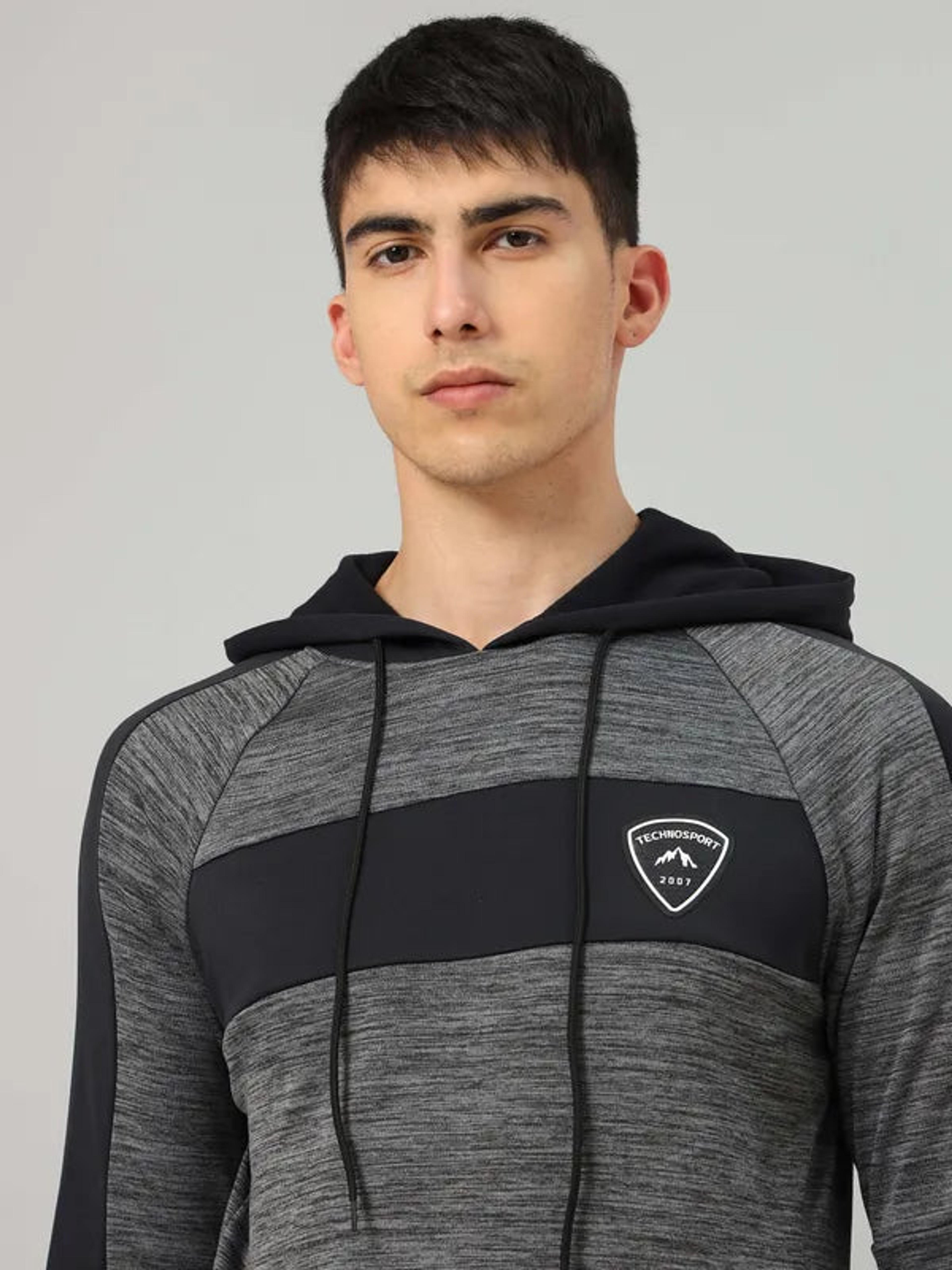 Men Melange Slim Fit Hooded Sweatshirt  with TECHNO GUARD in Light Carbon Melange - 6