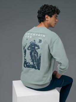 Men Printed Slim Fit Crew Neck Sweatshirt with ELASTO PLUS in Ultimate Grey