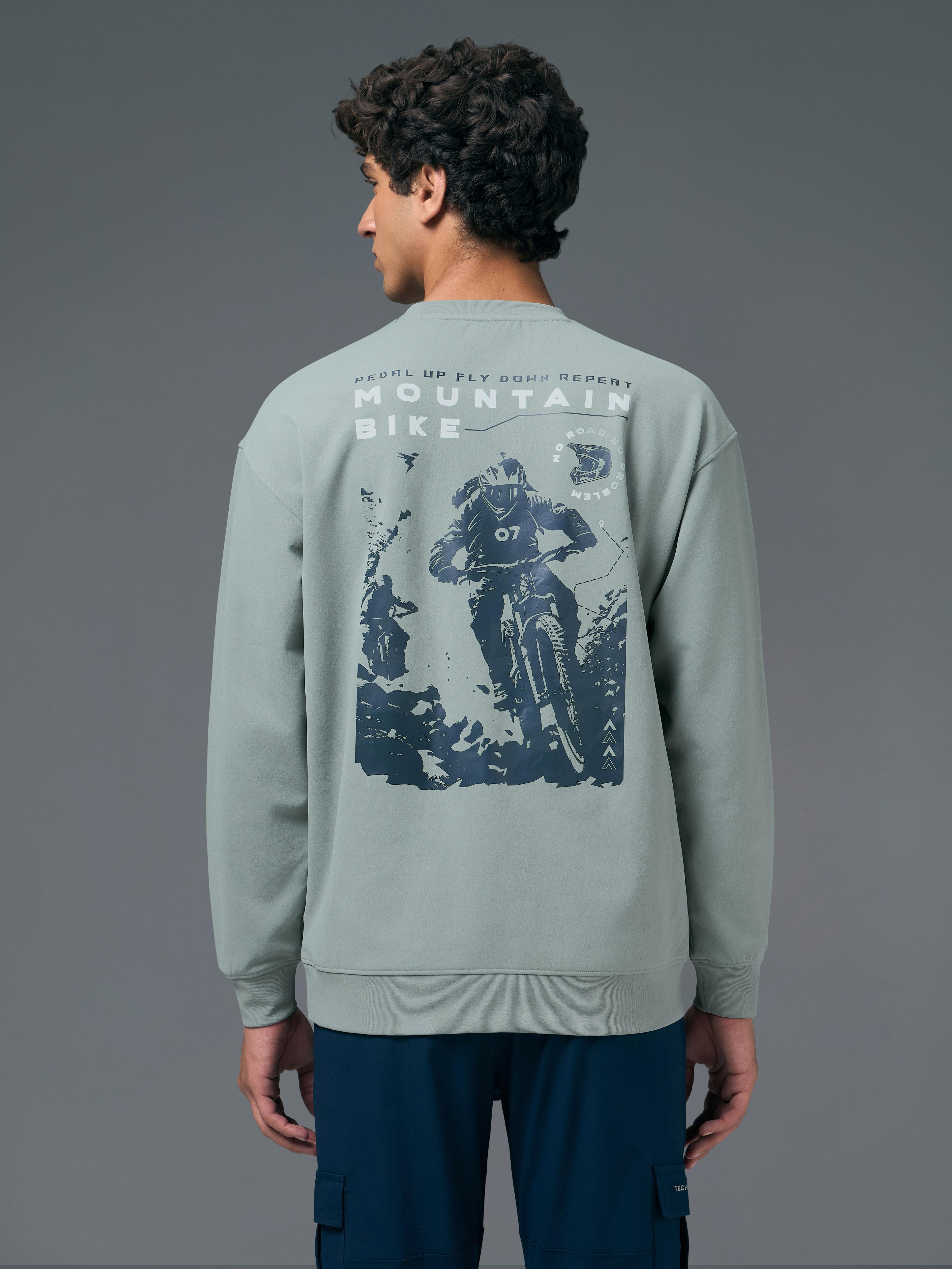Men Printed Slim Fit Crew Neck Sweatshirt with ELASTO PLUS in Ultimate Grey - 3