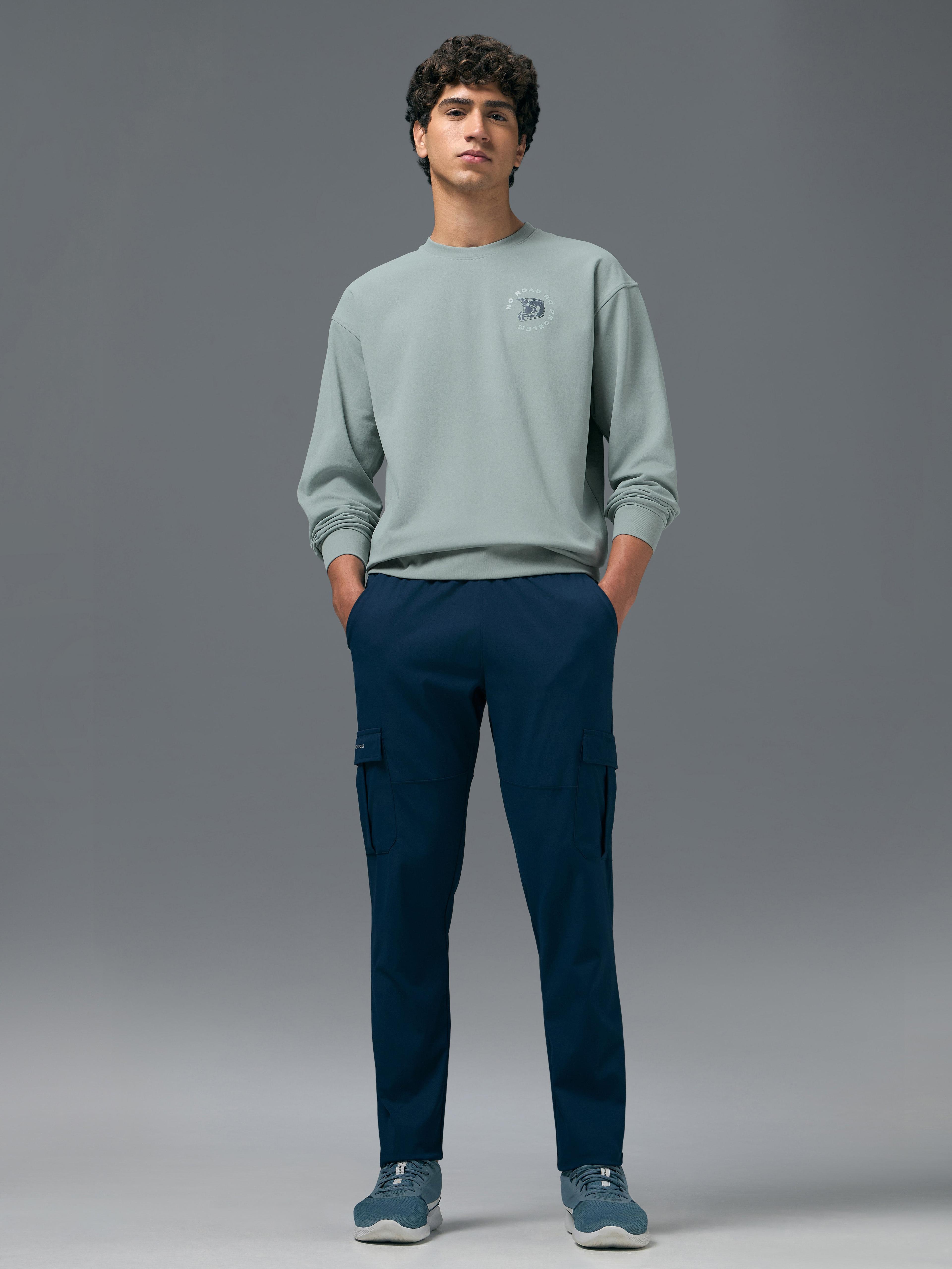 Men Printed Slim Fit Crew Neck Sweatshirt with ELASTO PLUS in Ultimate Grey - 5
