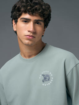 Men Printed Slim Fit Crew Neck Sweatshirt with ELASTO PLUS in Ultimate Grey - 6