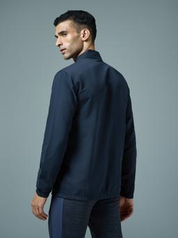 Men Solid Slim Fit Mock Neck Jacket with TECHNOLITE in Navy Blue - 3