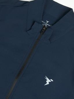Men Solid Slim Fit Mock Neck Jacket with TECHNOLITE in Navy Blue - 7