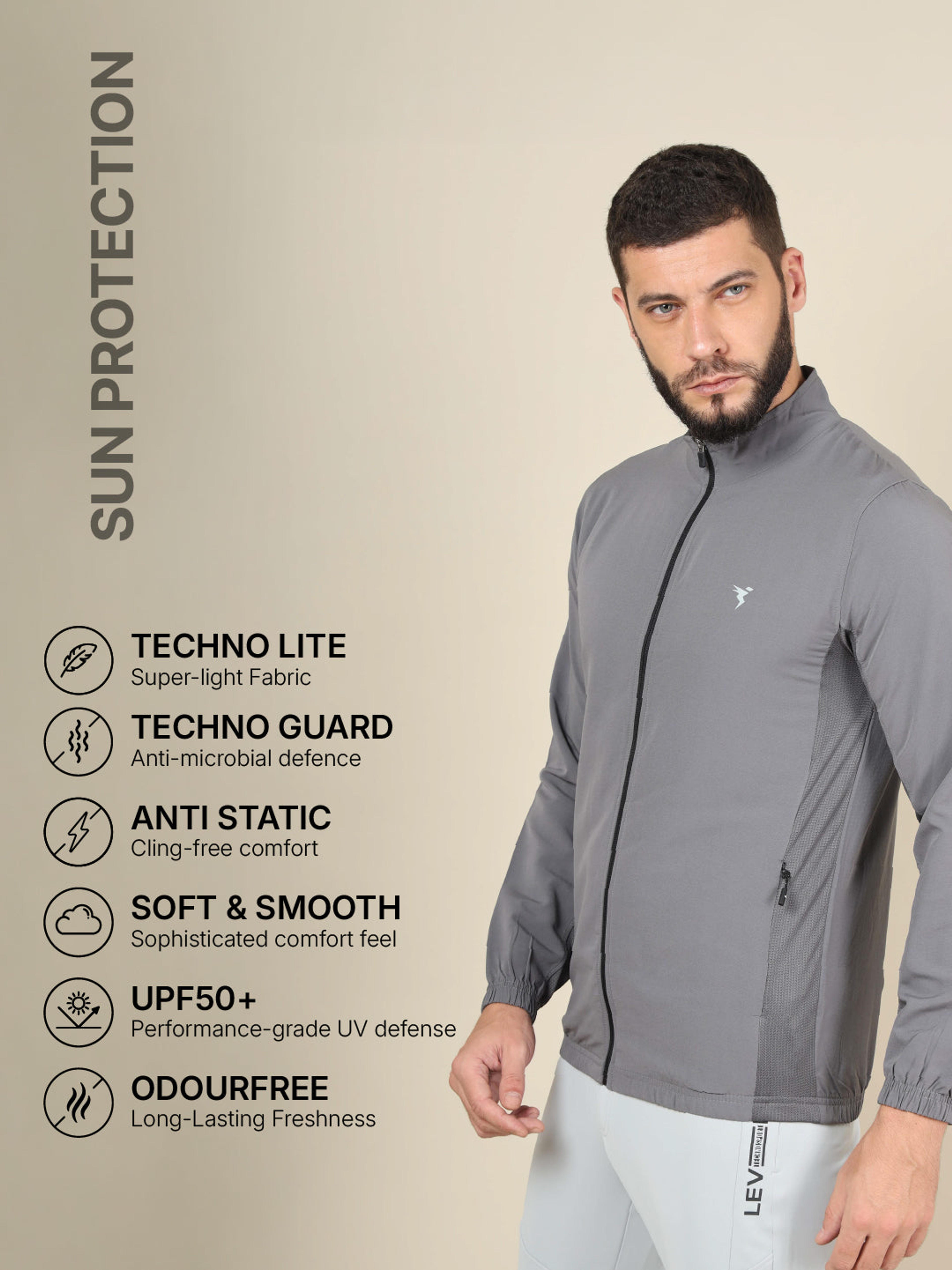 Men Solid Slim Fit Mock Neck Jacket with TECHNOLITE in Iron Grey - 4
