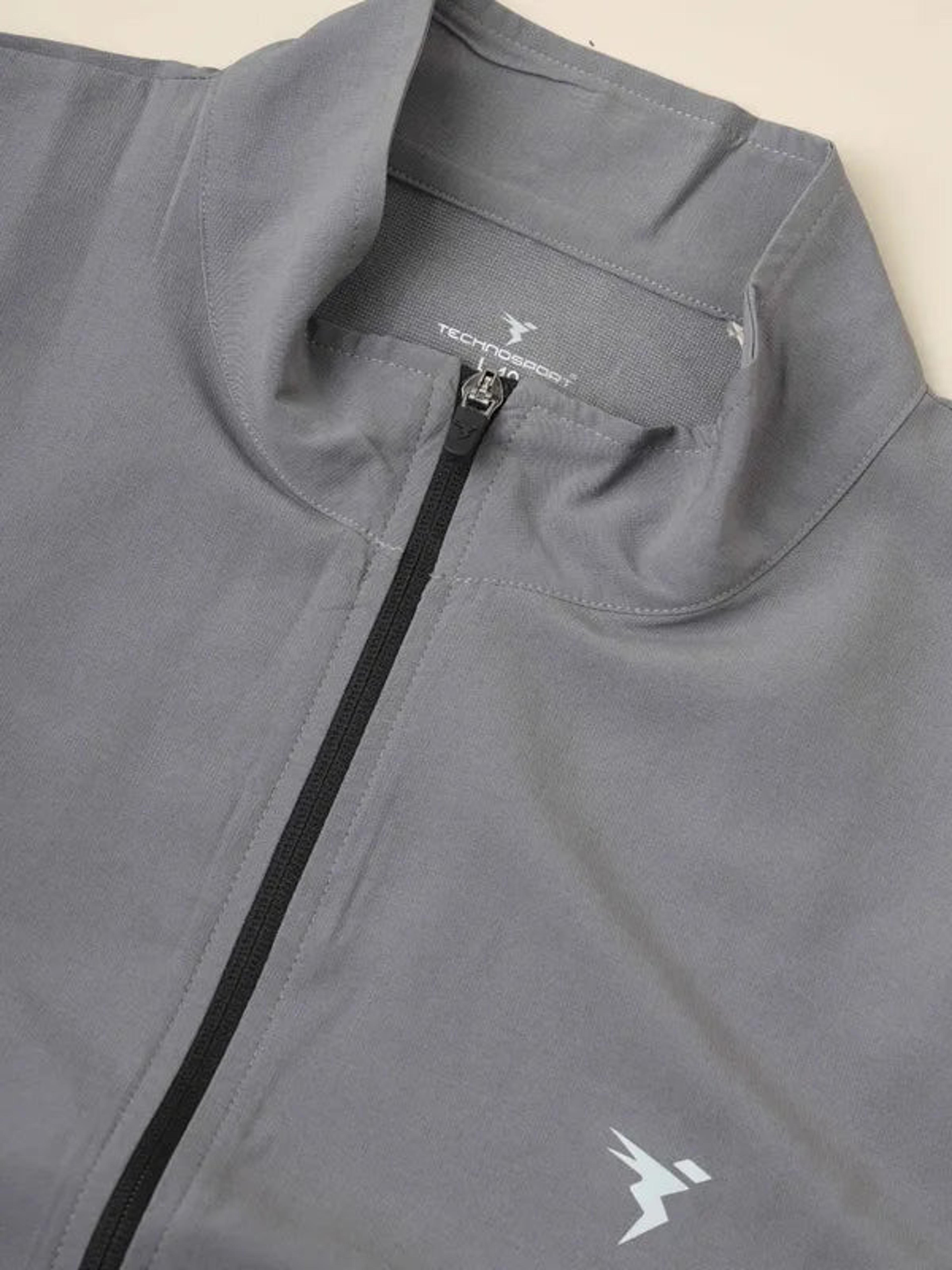 Men Solid Slim Fit Mock Neck Jacket with TECHNOLITE in Iron Grey - 8