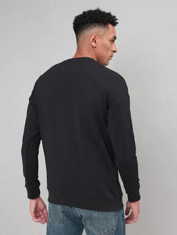 Men Printed Slim Fit Crew Neck Sweatshirt with ELASTO PLUS in Black 6 - 2
