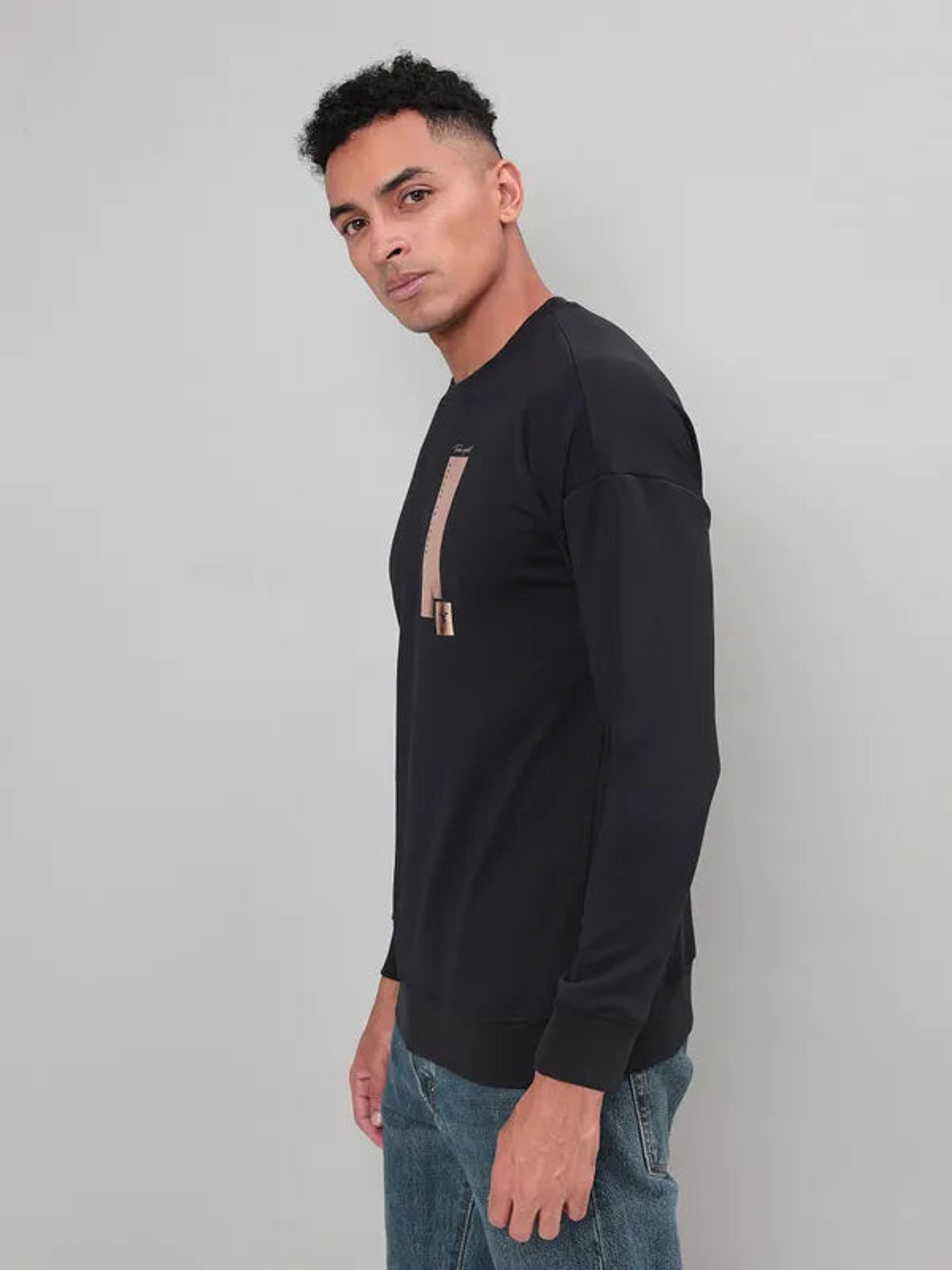 Men Printed Slim Fit Crew Neck Sweatshirt with ELASTO PLUS in Black 6 - 3