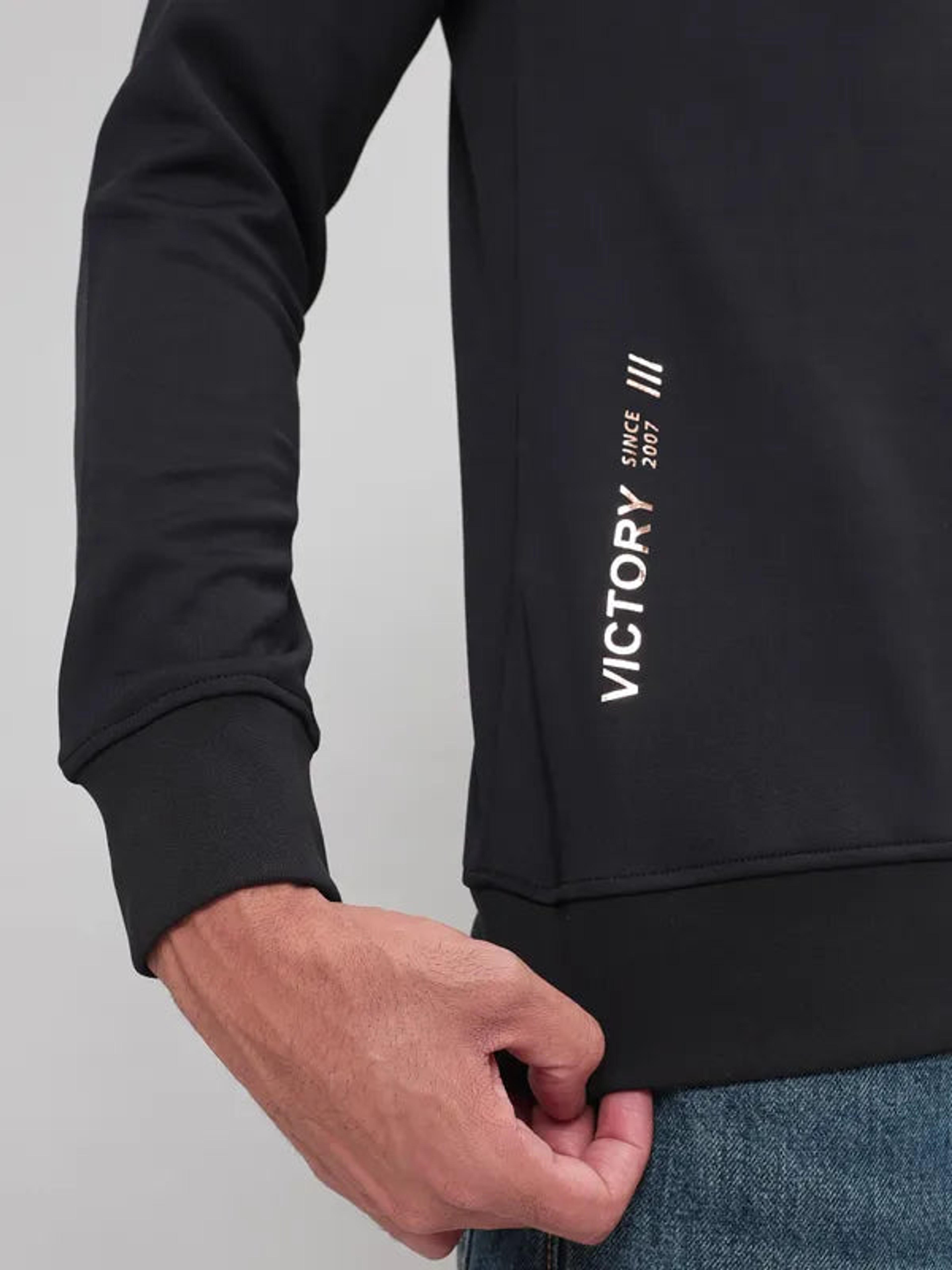 Men Printed Slim Fit Crew Neck Sweatshirt with ELASTO PLUS in Black 6 - 7