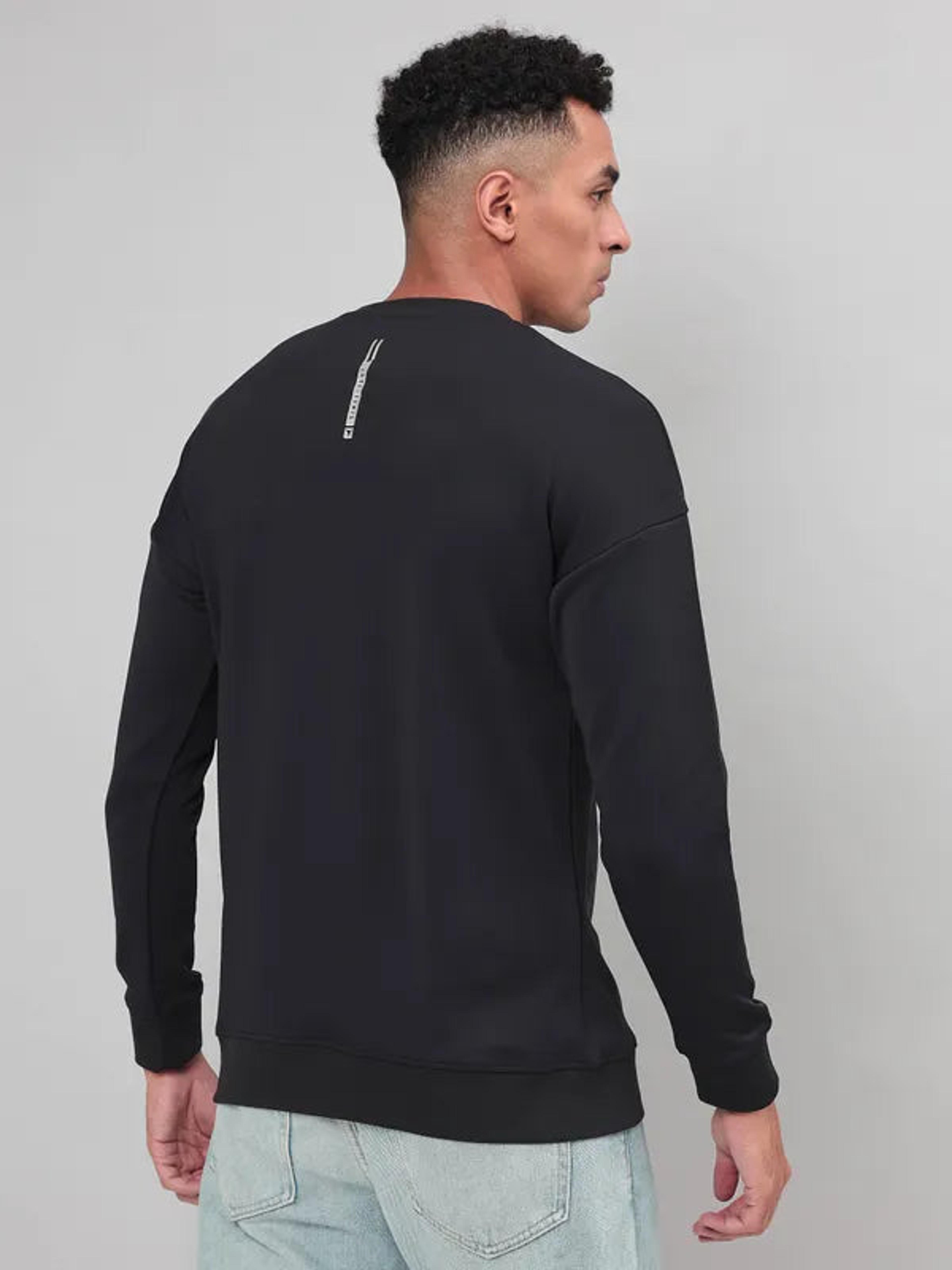 Men Printed Slim Fit Crew Neck Sweatshirt with ELASTO PLUS in Black 5 - 3