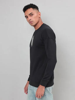 Men Printed Slim Fit Crew Neck Sweatshirt with ELASTO PLUS in Black 5 - 4